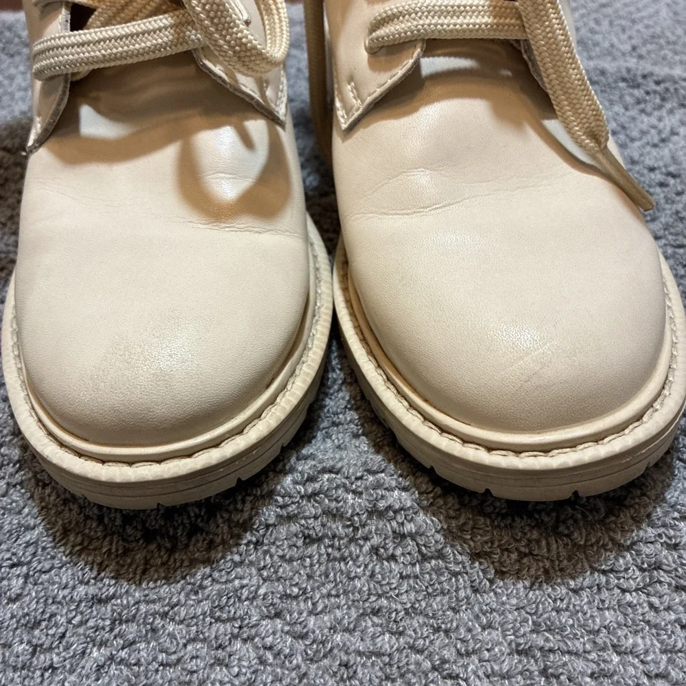 Sam Edelman Boots Girls Sz 3 Ivory Leather Combat Lug Sole Lace Up Zip